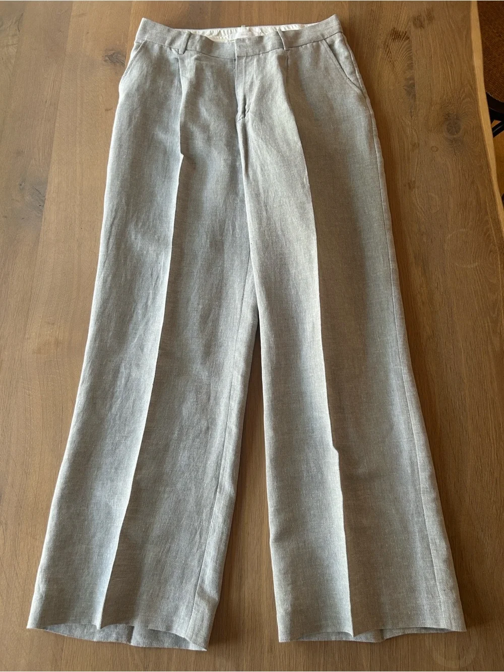 Mango Linen Blend Wide-Leg Pants— Light Gray- EUC